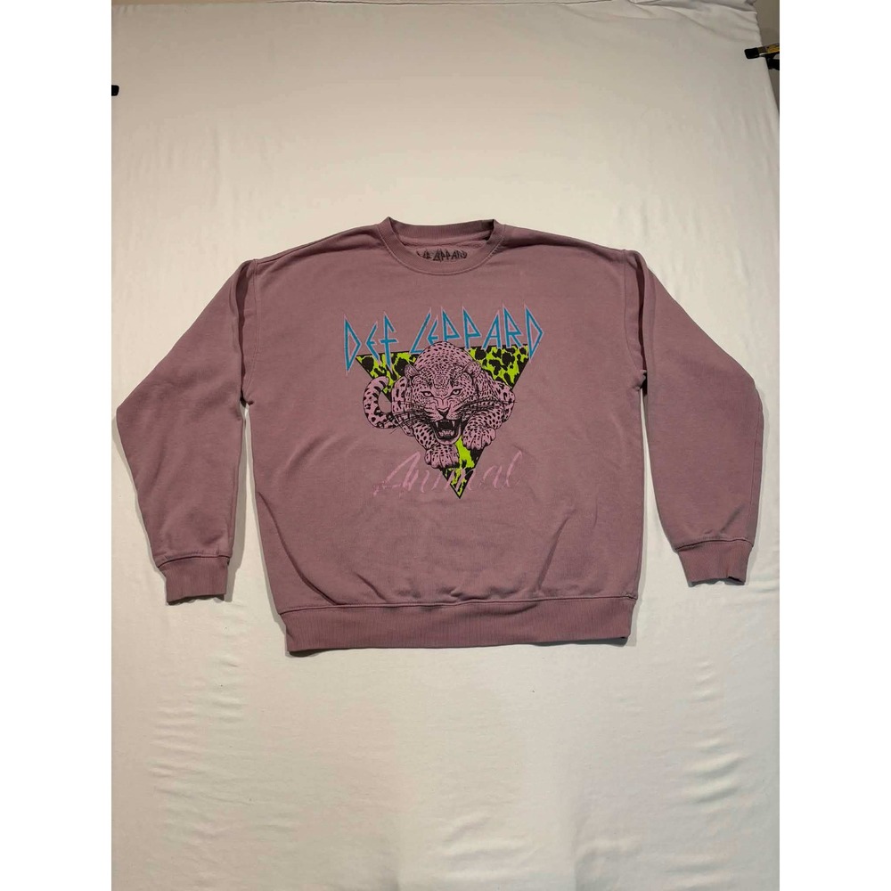 Def Leppard Animal Graphic Sweatshirt Goodie Two Sleeves Mauve Purple Medium